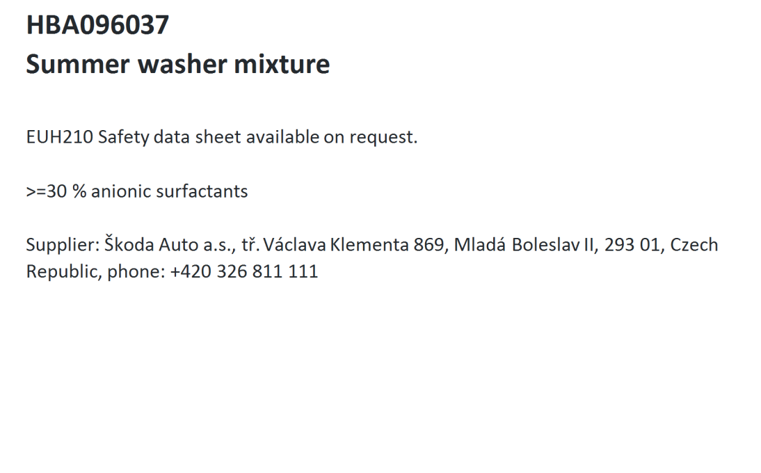 Summer washer mixture